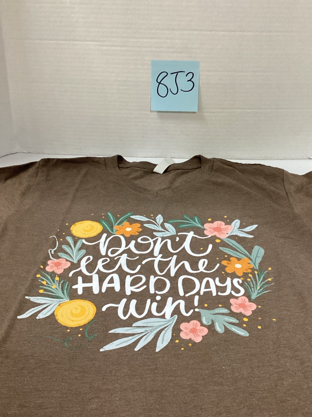 Brown Floral Graphic Tee with Positive Script